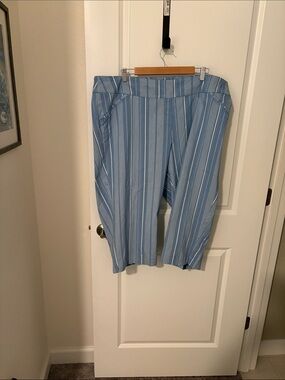 Light Blue Striped Capris - Women's Pull-On Capris